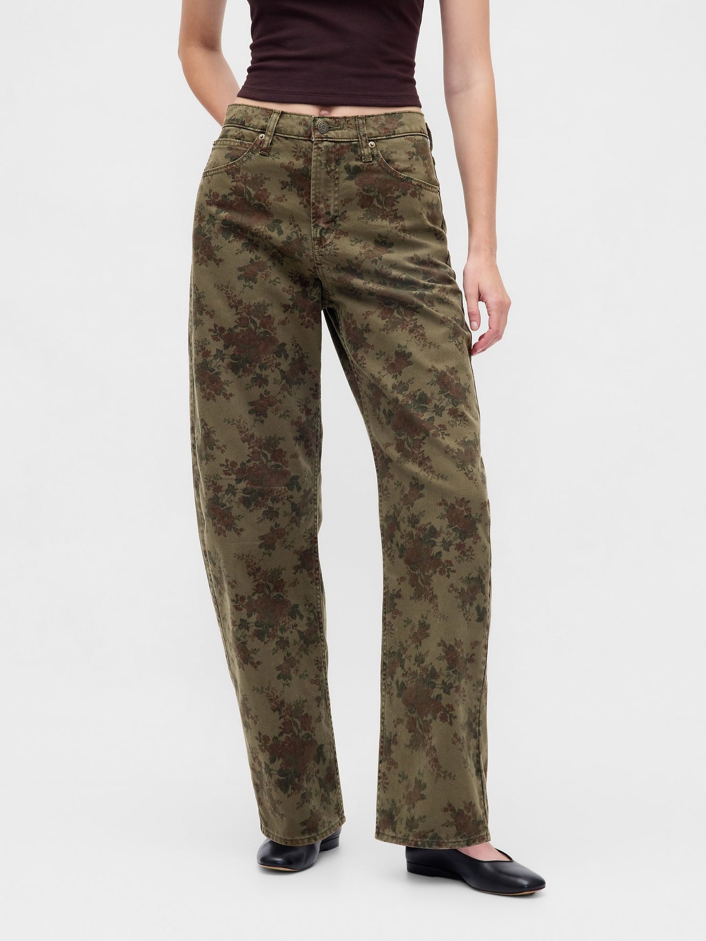 Haki High Rise Barrel Jean Pantolon