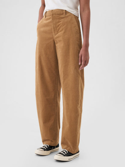 Kahverengi High Rise Kadife Tapered Ankle Pantolon