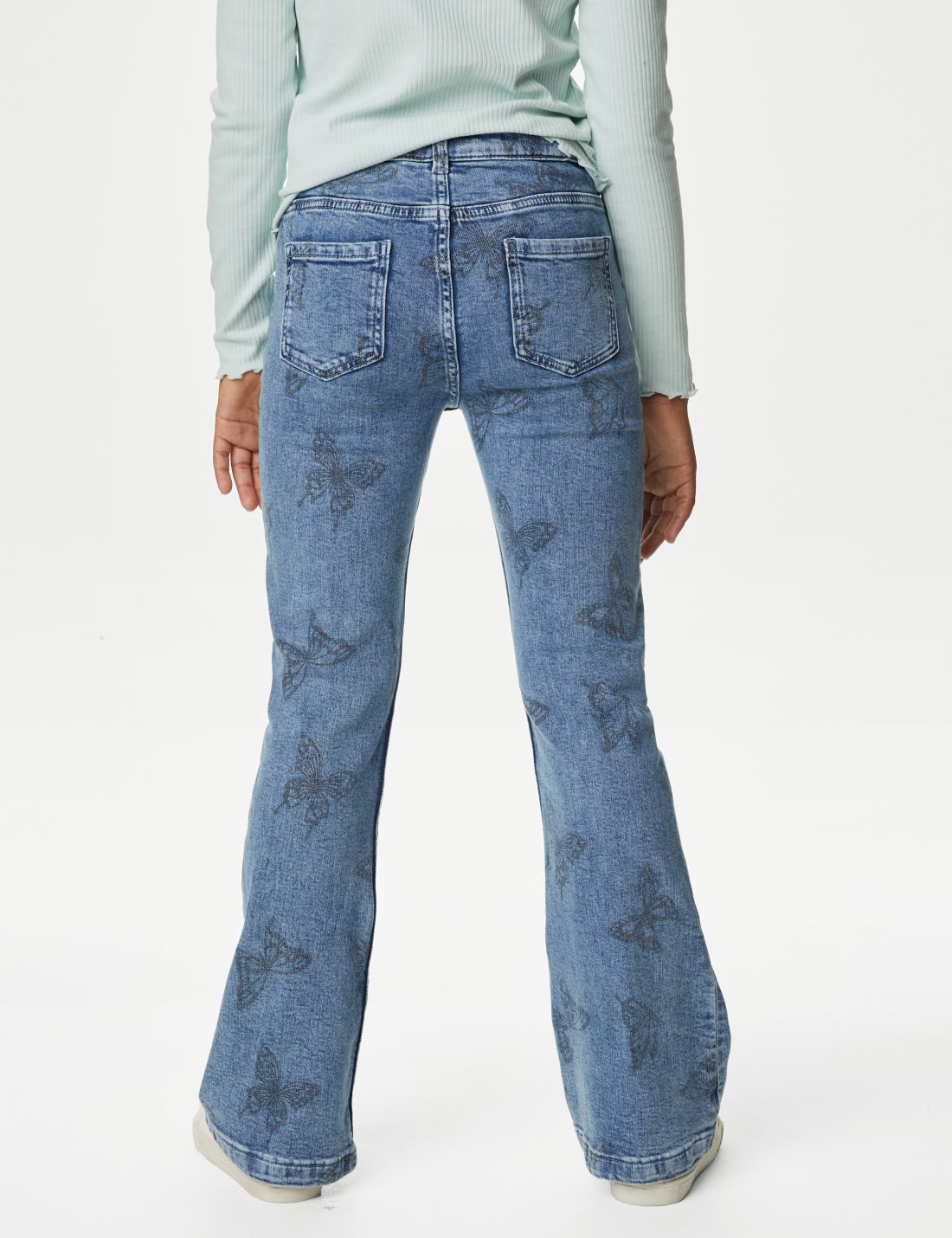 Kelebek Desenli Flared Fit Jean Pantolon (6-16 Yaş)