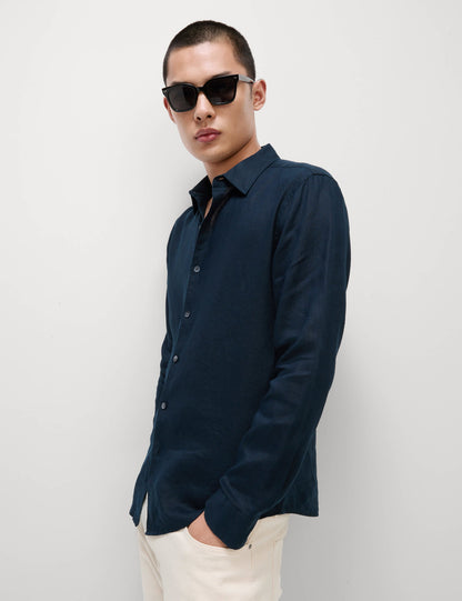 Slim Fit Keten Uzun Kollu Gömlek