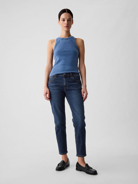 Lacivert Mid Rise Girlfriend Jean Pantolon