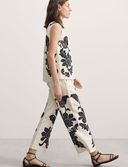 Jaeger Işleme Detaylı Wide Leg Keten Pantolon