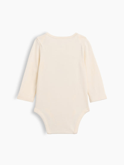 Krem Organik Pamuk Family Grafik Baskılı Bodysuit
