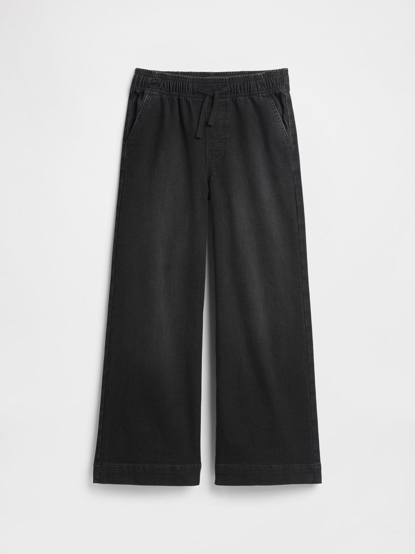 Siyah Pull-on Wide-leg Jean Pantolon