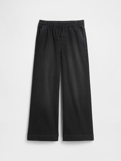 Siyah Pull-on Wide-leg Jean Pantolon