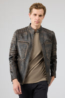 Morant Erkek Kahverengi Vintage Slim-fit Deri Ceket