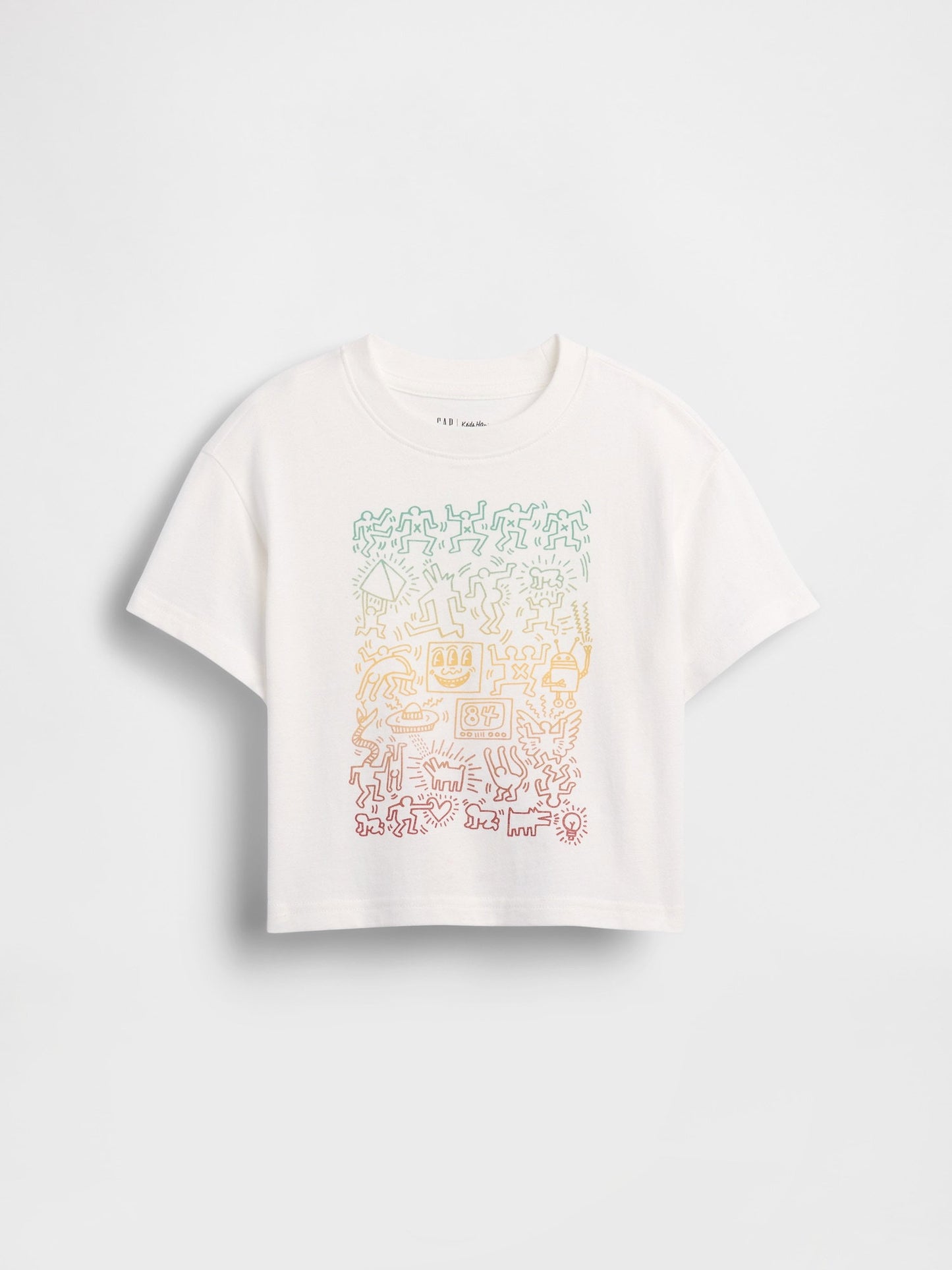 Beyaz Keith Haring Grafik Baskılı T-shirt
