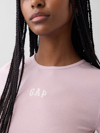 Açık Pembe Modern Fitilli Gap Logo T-shirt