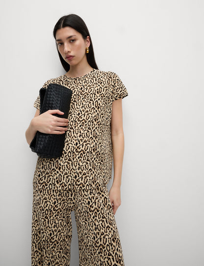 Leopar Desenli Wide Leg Pantolon