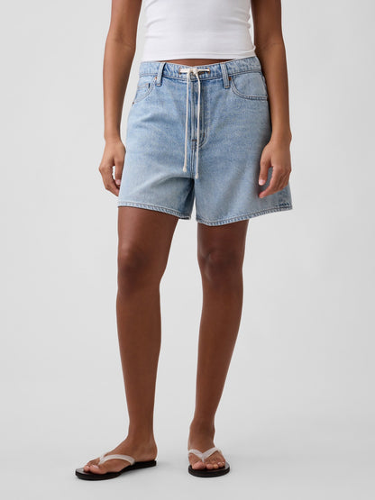 Açık Mavi 5 Mid Rise Supersoft Ipli Denim Şort