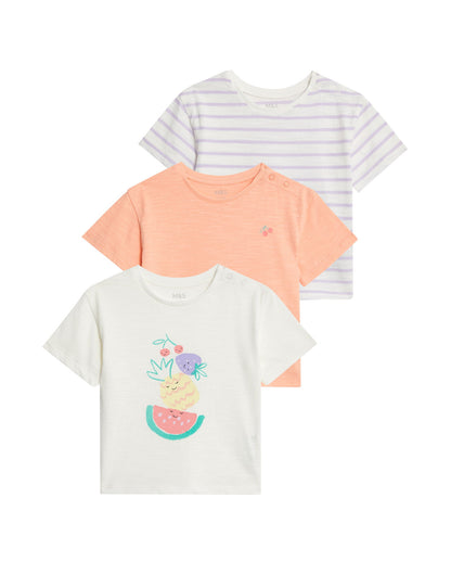 Saf Pamuklu 3'lü Kısa Kollu T-shirt (0-3 Yaş)