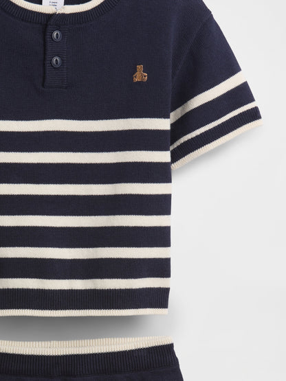 Lacivert Baby & Toddler Henley Çizgili Kazak Seti