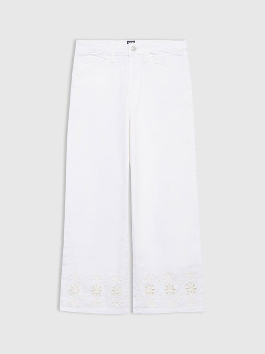 Beyaz Wide-leg Dantel Işlemeli Pantolon