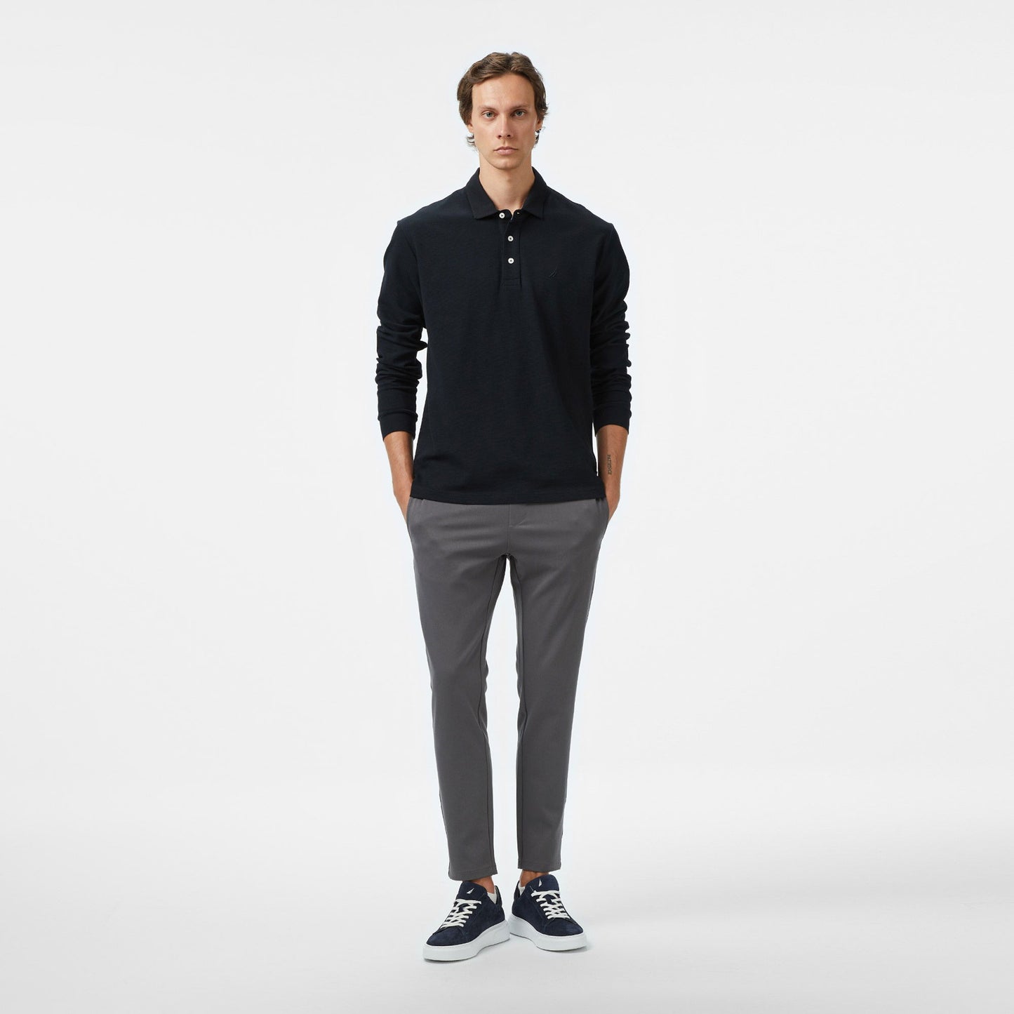 Nautica Erkek Siyah Classic Fit Uzun Kollu Polo Yaka T-shirt