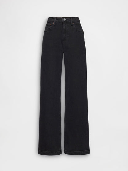 Siyah High Rise Stride Wide-leg Jean Pantolon