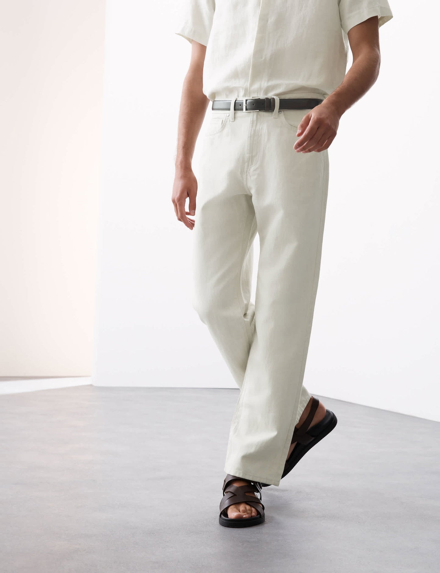 Keten Karışımlı Geniş Paça Jean Pantolon