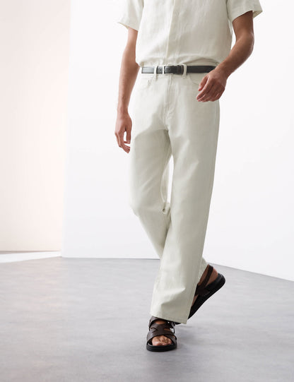 Keten Karışımlı Geniş Paça Jean Pantolon