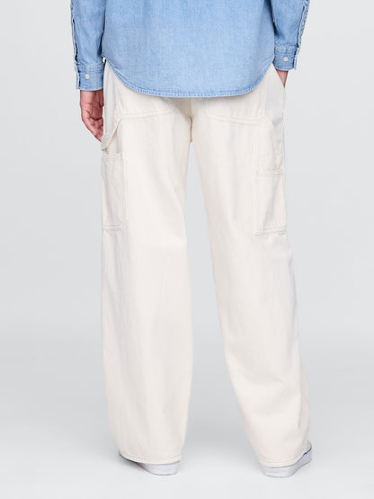 Kırık Beyaz Baggy Carpenter Jean Pantolon