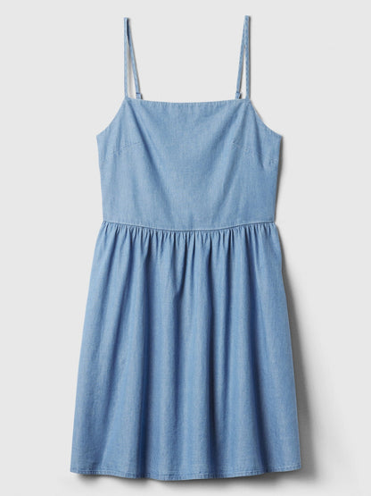 Mavi Kare Yaka Denim Mini Elbise