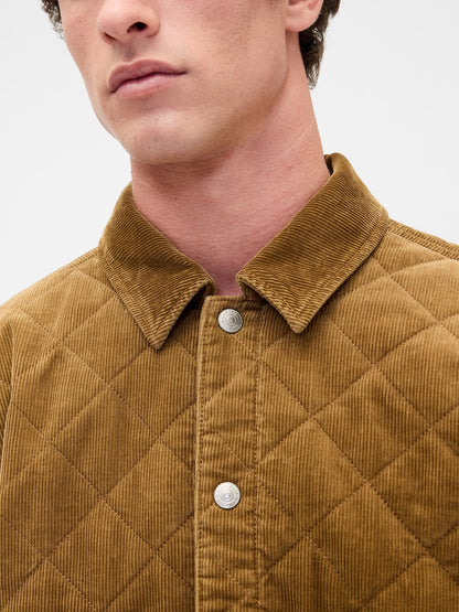 Açık Kahverengi Quilted Corduroy Relaxed Gömlek Ceket