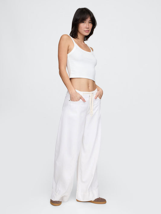 Beyaz Mid Rise Ultrasoft Baggy Jean Pantolon