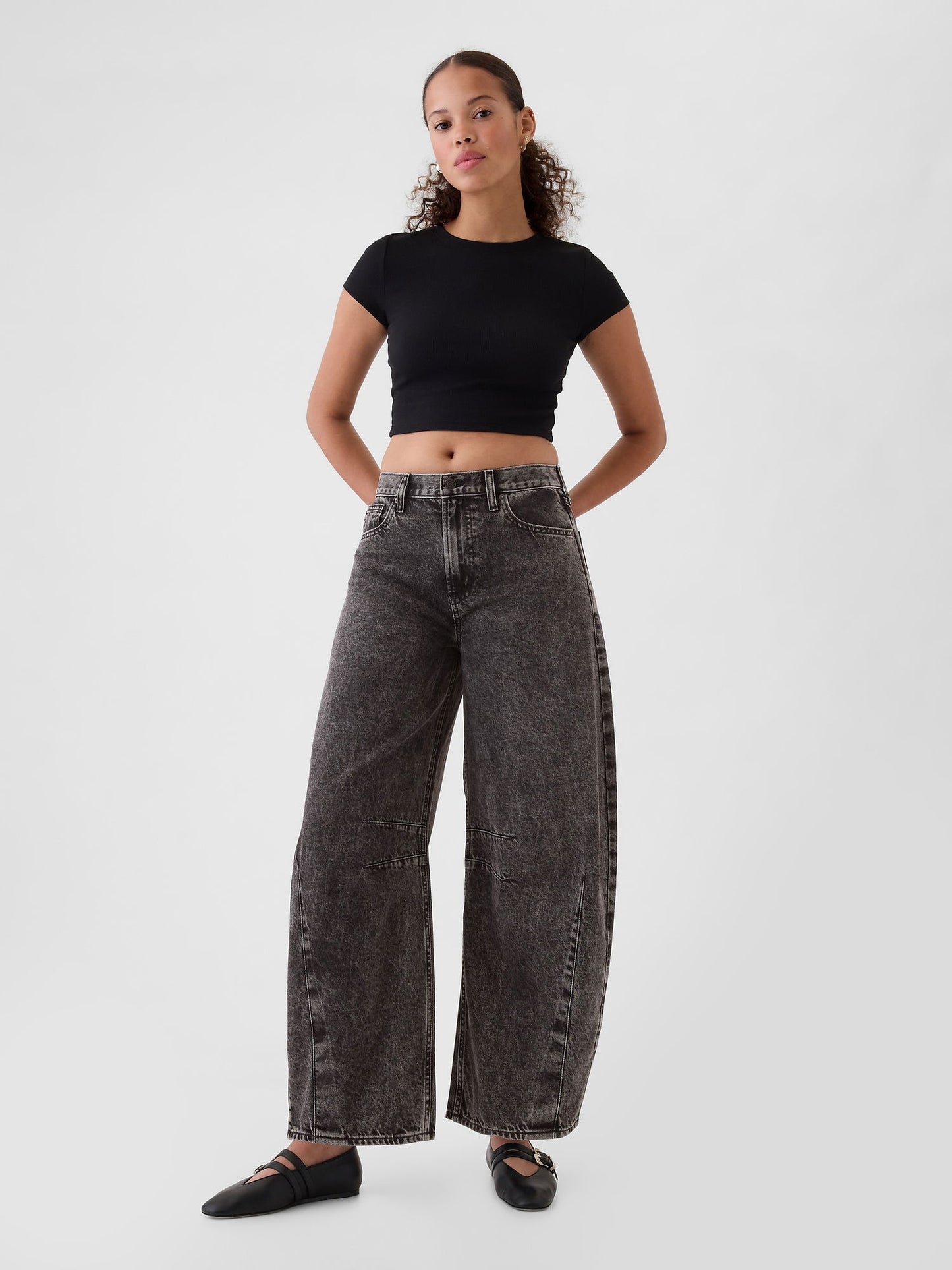 Siyah High Rise Horseshoe Jean Pantolon