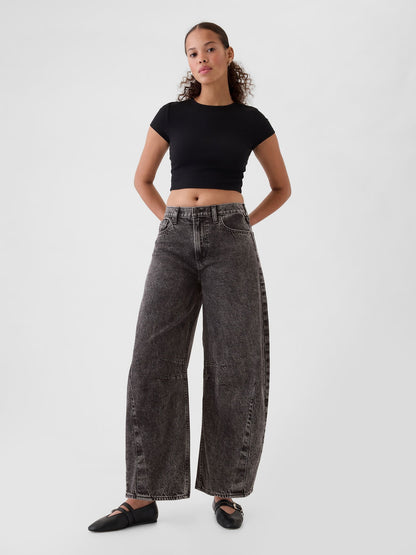 Siyah High Rise Horseshoe Jean Pantolon