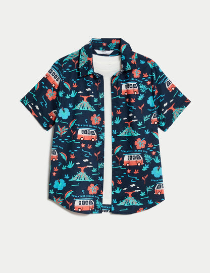 Saf Pamuklu 2'li Gömlek&t-shirt Takımı (2-7 Yaş)