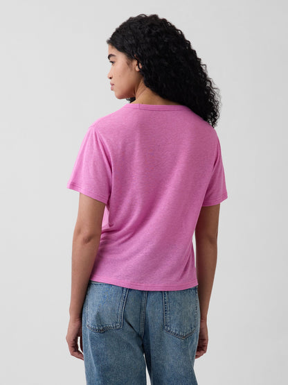 Pembe Keten Karışımlı Relaxed T-shirt