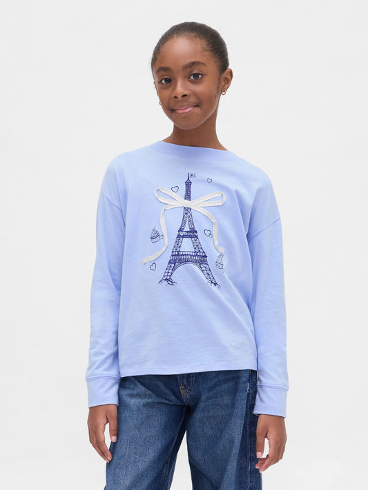 Açık Mavi Gapkids × Disney Oversized Grafik T-shirt