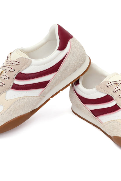 Kadın Bej Bağcıklı Deri Sneaker