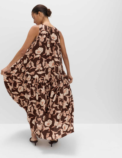 Çiçek Desenli Relaxed Fit Maxi Elbise