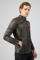 Morant Erkek Kahverengi Vintage Slim-fit Deri Ceket