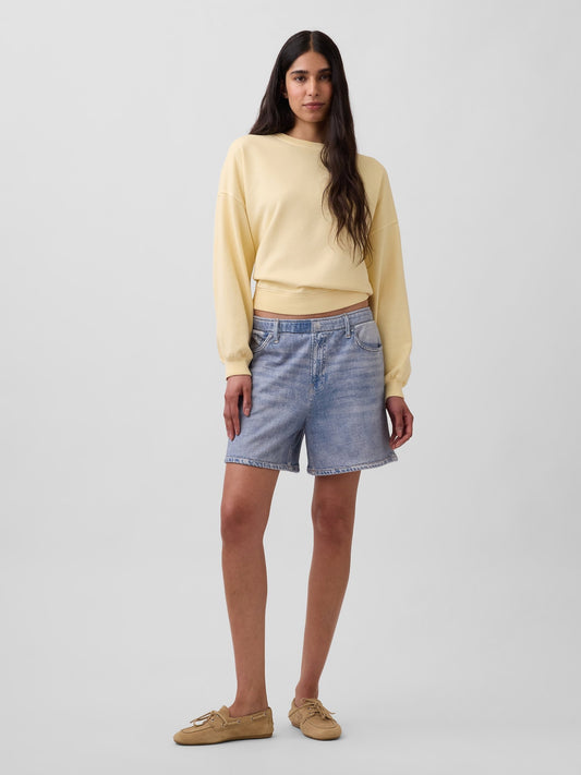 Açık Mavi 5 Mid Rise Baskılı Tknit Denim Easy Şort