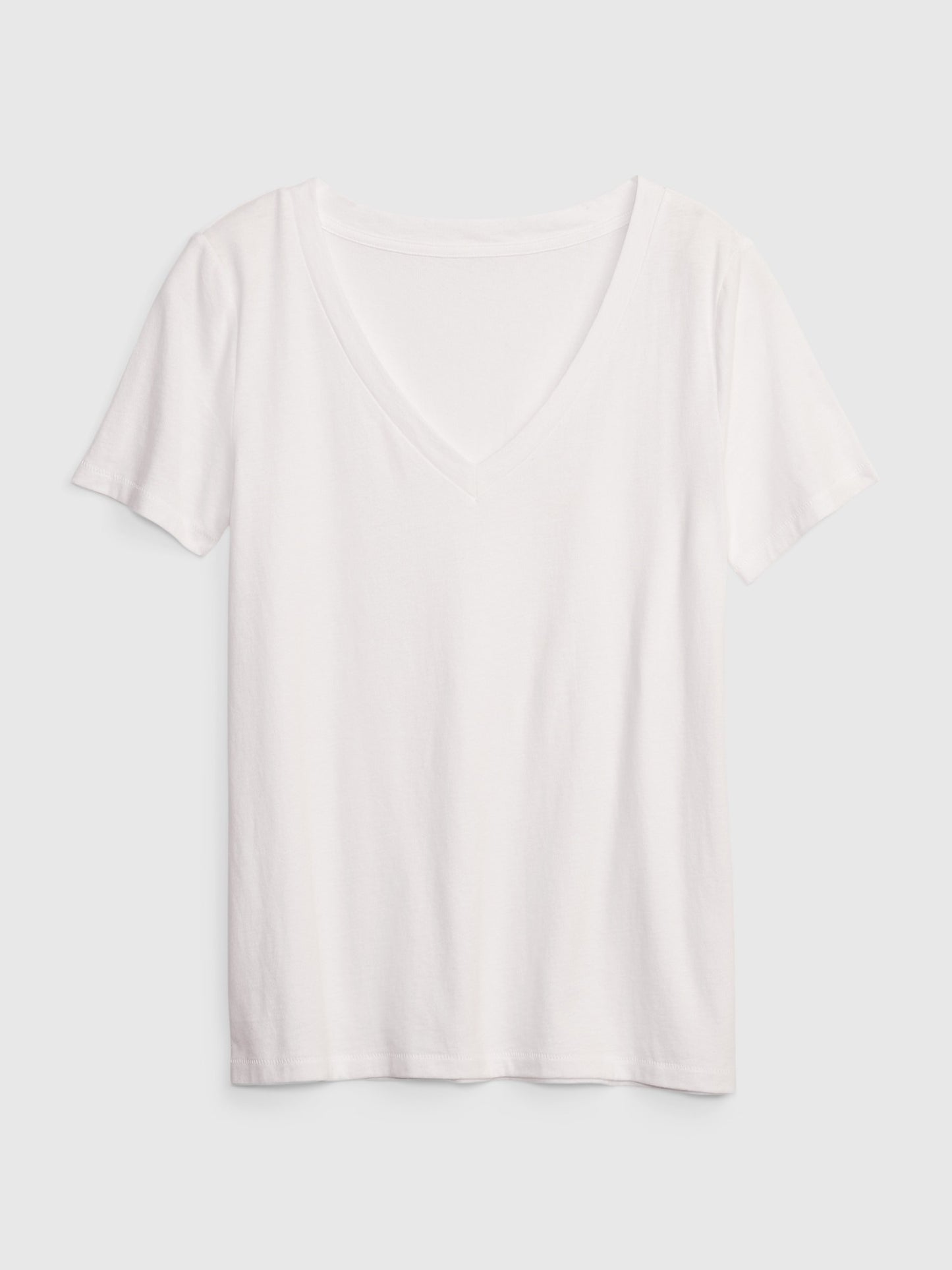 Beyaz Organik Pamuk Vintage V Yaka T-shirt