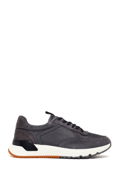 Erkek Gri Bağcıklı Kalın Tabanlı Deri Sneaker