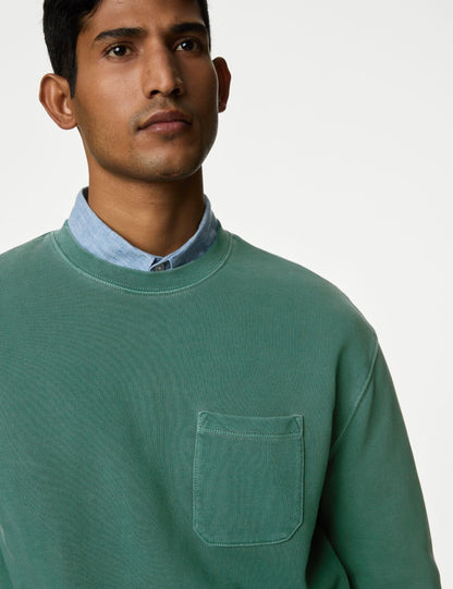 Saf Pamuklu Yuvarlak Yaka Sweatshirt