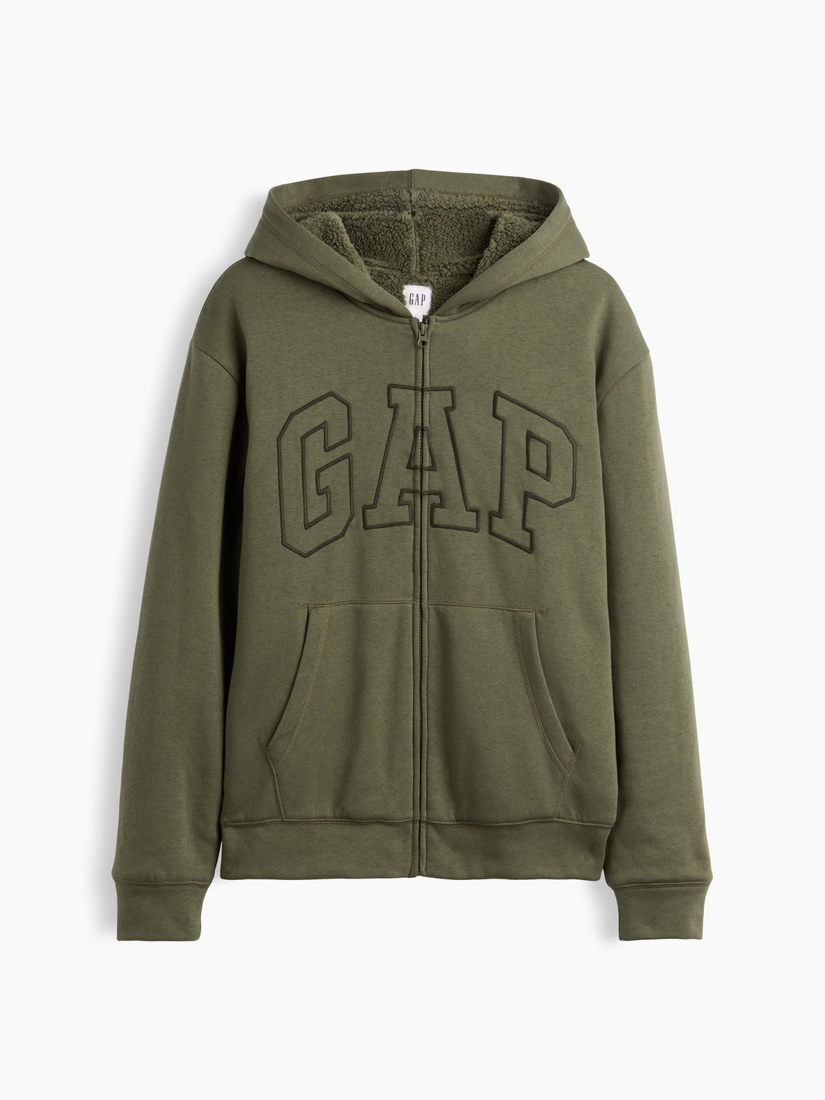 Haki Relaxed Gap Logo Sherpa Astarlı Fermuarlı Sweatshirt
