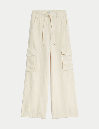 Wide Leg Keten Kargo Pantolon