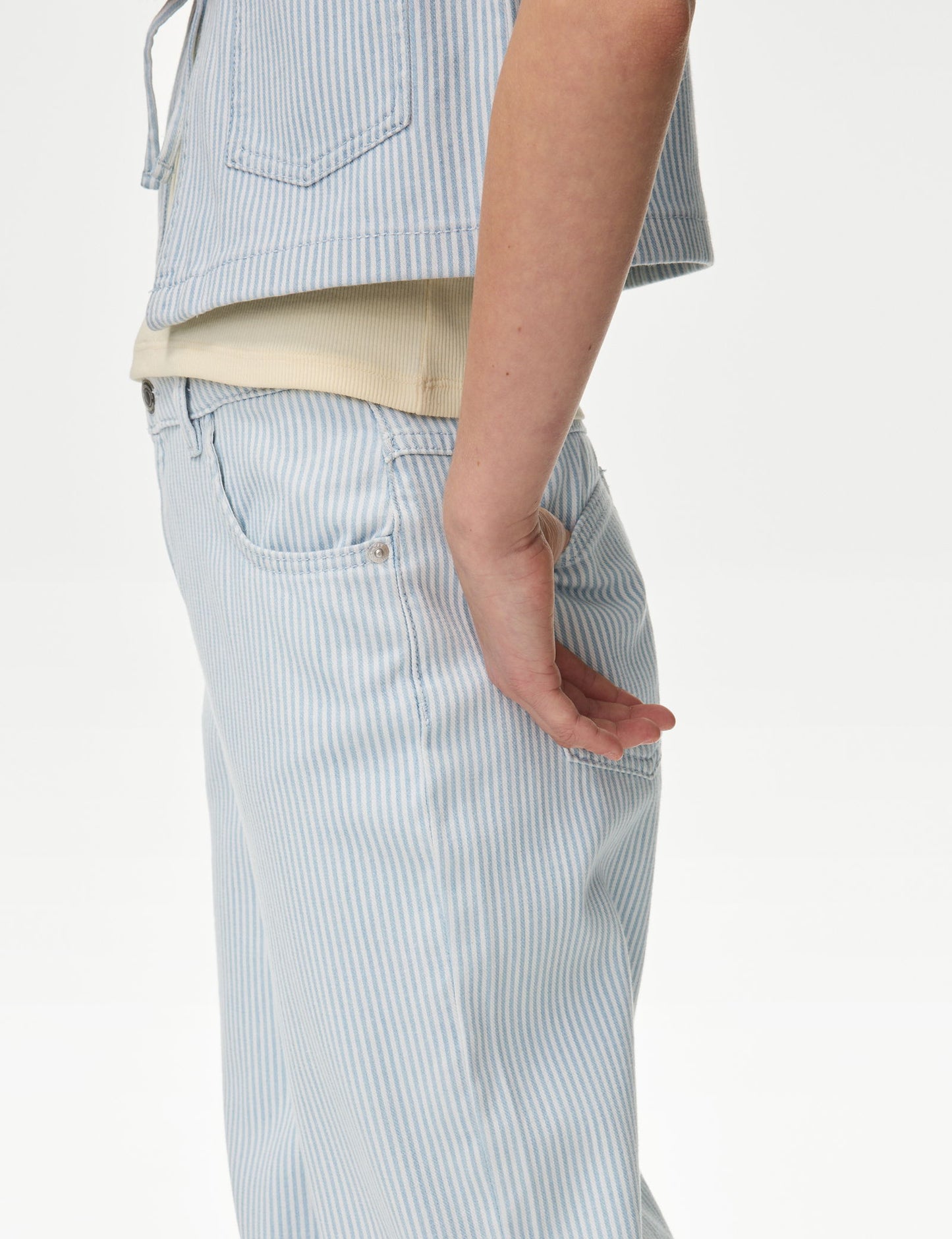 Wide Leg Çizgili Jean Pantolon (6-16 Yaş)