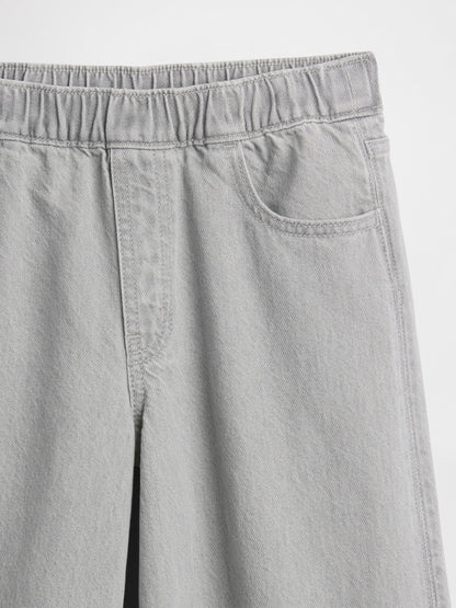 Gri Kids Düşük Bel Fiyonk Yırtmaçlı Baggy Jean Pantolon