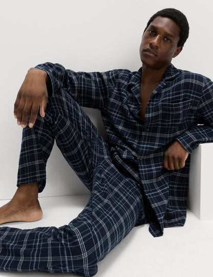 Saf Pamuklu Kareli Pijama Takımı