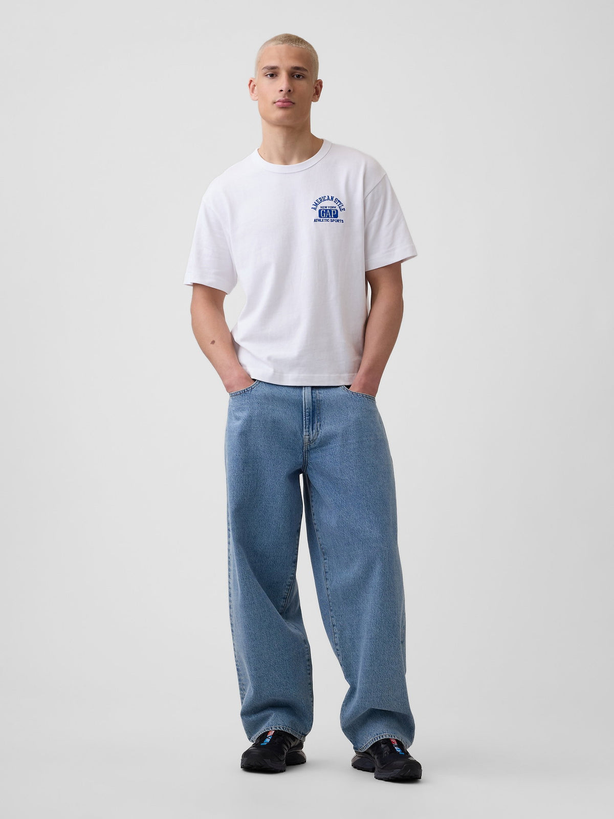 Beyaz Heavyweight Gap Logo Relaxed Crop T-shirt