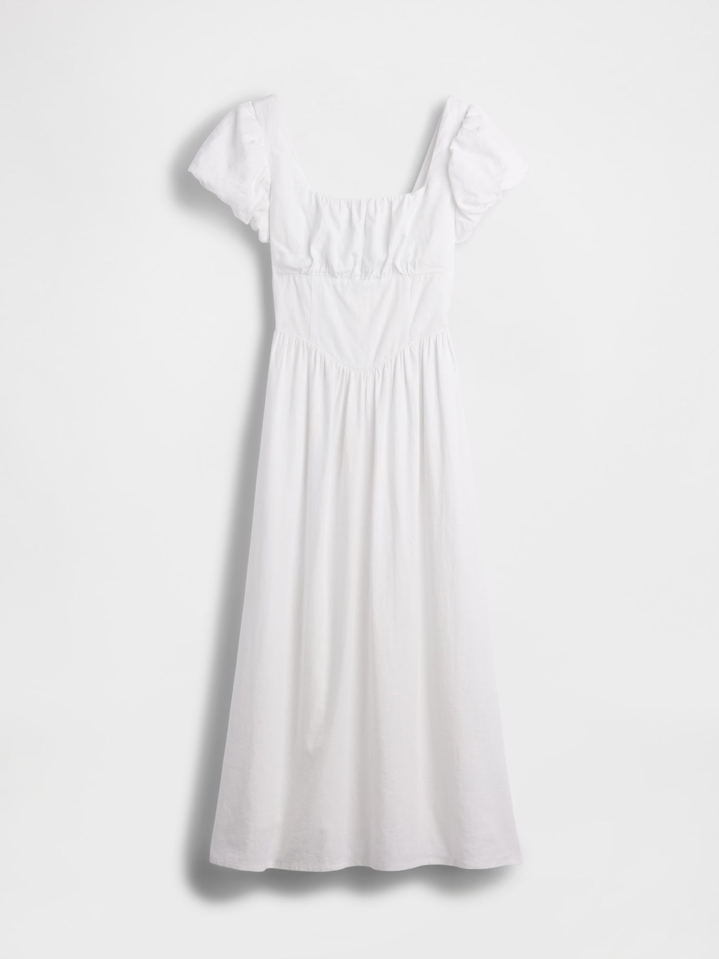 Beyaz Keten Karışımı Drop-waist Maxi Elbise