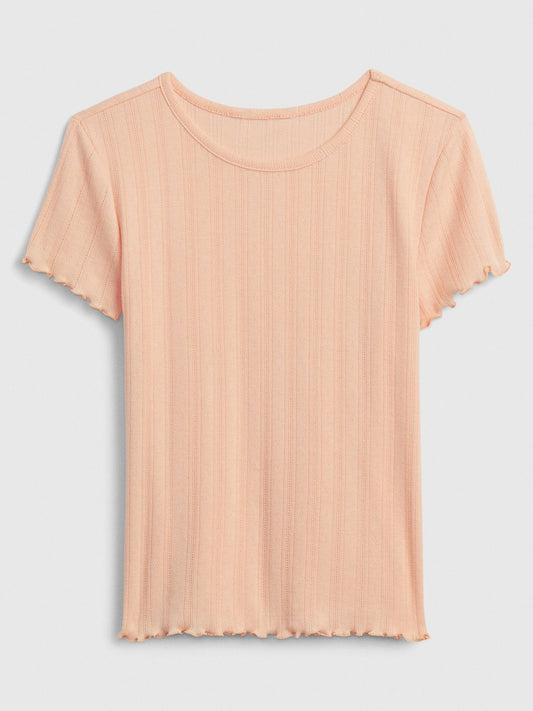 Açık Turuncu Pointelle Dokulu T-shirt