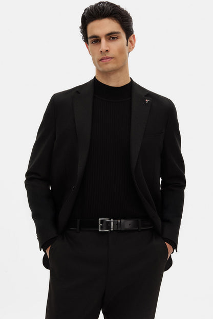 Tween Slim Fit Siyah Diyogonal Kumaş Ceket