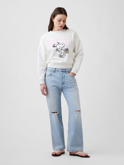 Kırık Beyaz Peanuts Oversized Wedge Bisiklet Yaka Sweatshirt