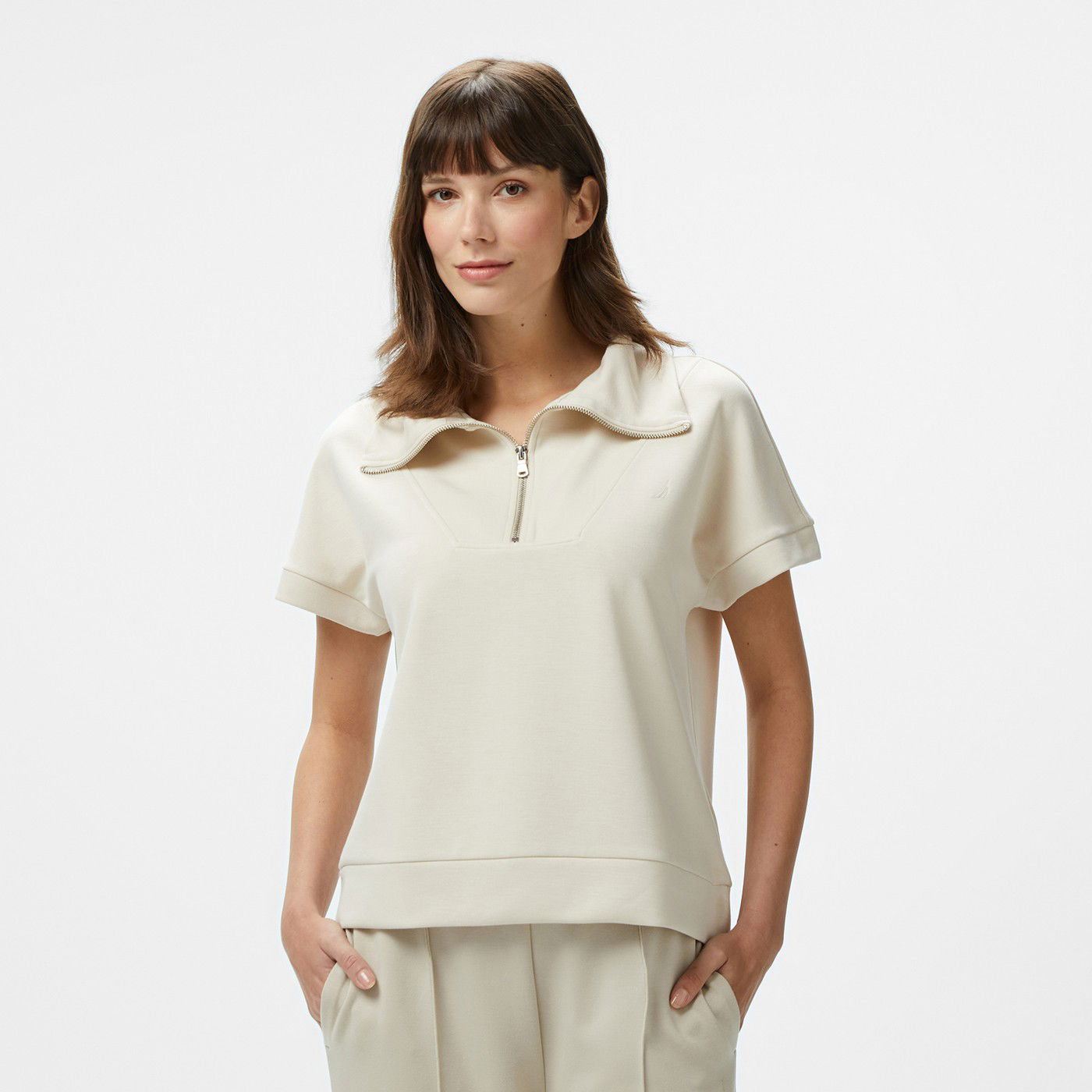 Nautica Kadın Ekru Regular Fit Dik Yaka Sweatshirt