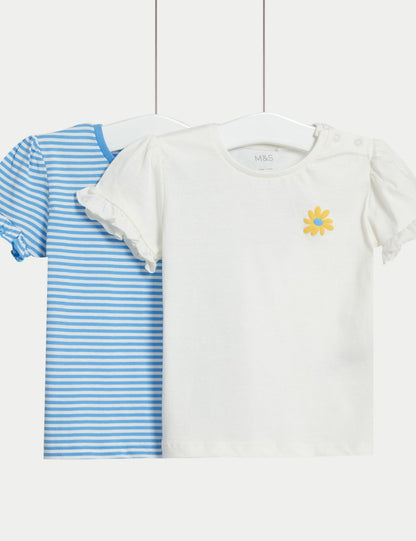 Saf Pamuklu 2'li Kısa Kollu T-shirt (0-3 Yaş)