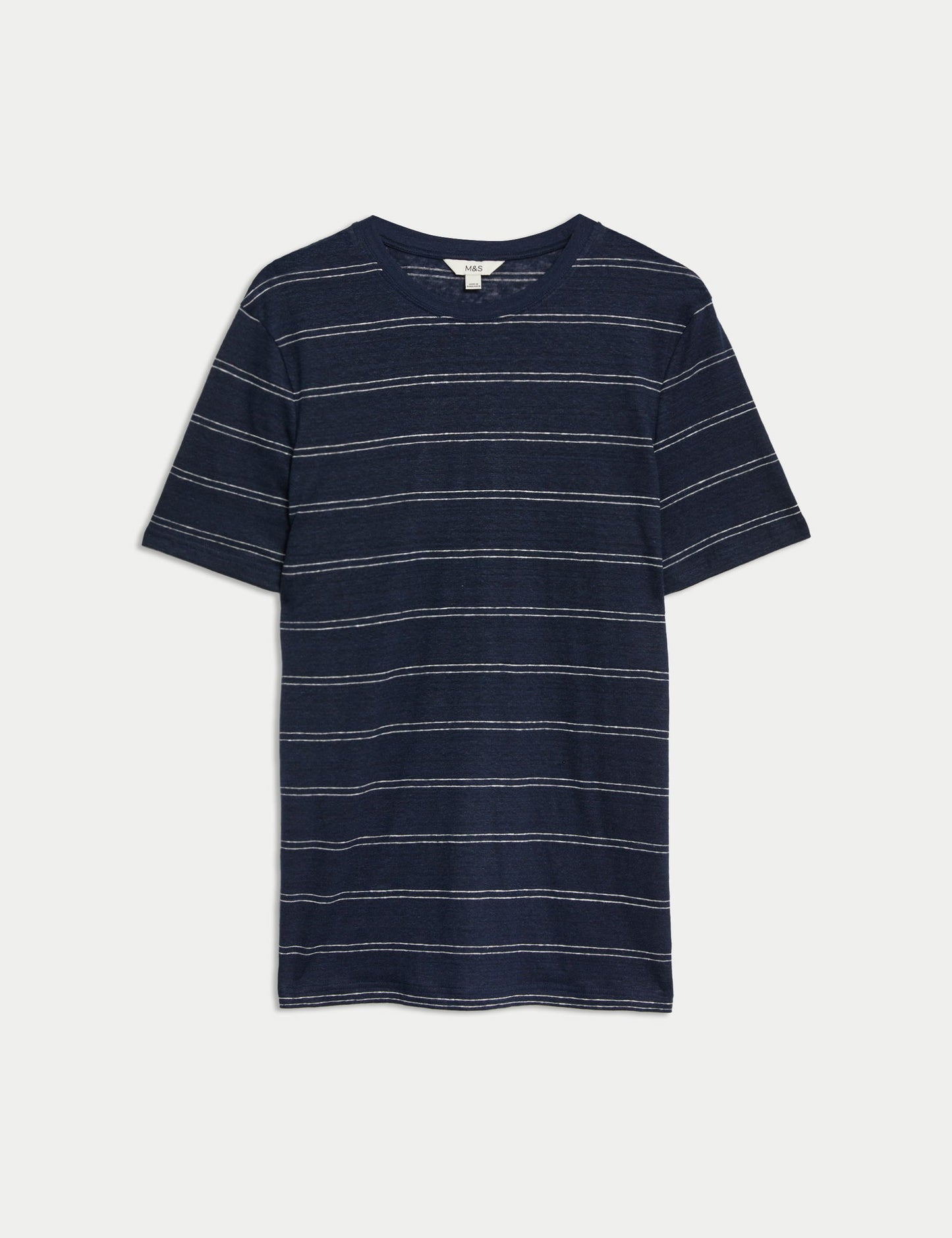 Kısa Kollu Çizgili Saf Keten T-shirt